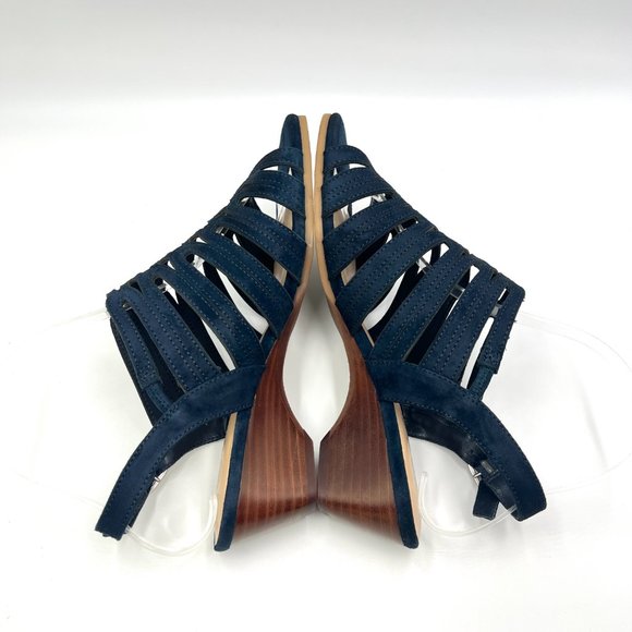 7W 7 WIDE Bella Vita Womens Taresa Navy‎ Blue Suede Cage Gladiator Sandals Shoes - Picture 8 of 13